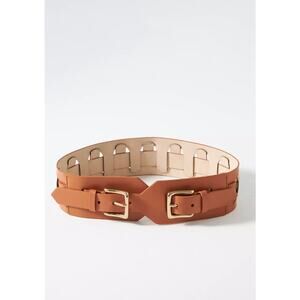 B-Low the Belt Wide Tan Leather Double-Buckle Waist Belt